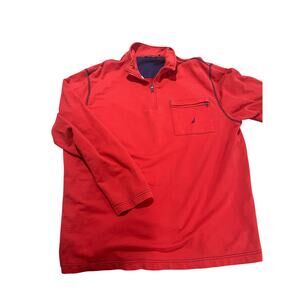 Nautica 1/4 Zip Pullover Shirt Mens XL Red Navy Blue Contrast Stitch Cotton